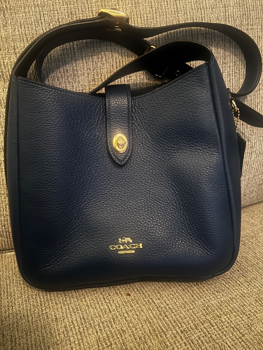 Coach Navy Pebbled Leather Shoulder Bag with Gold Hardware